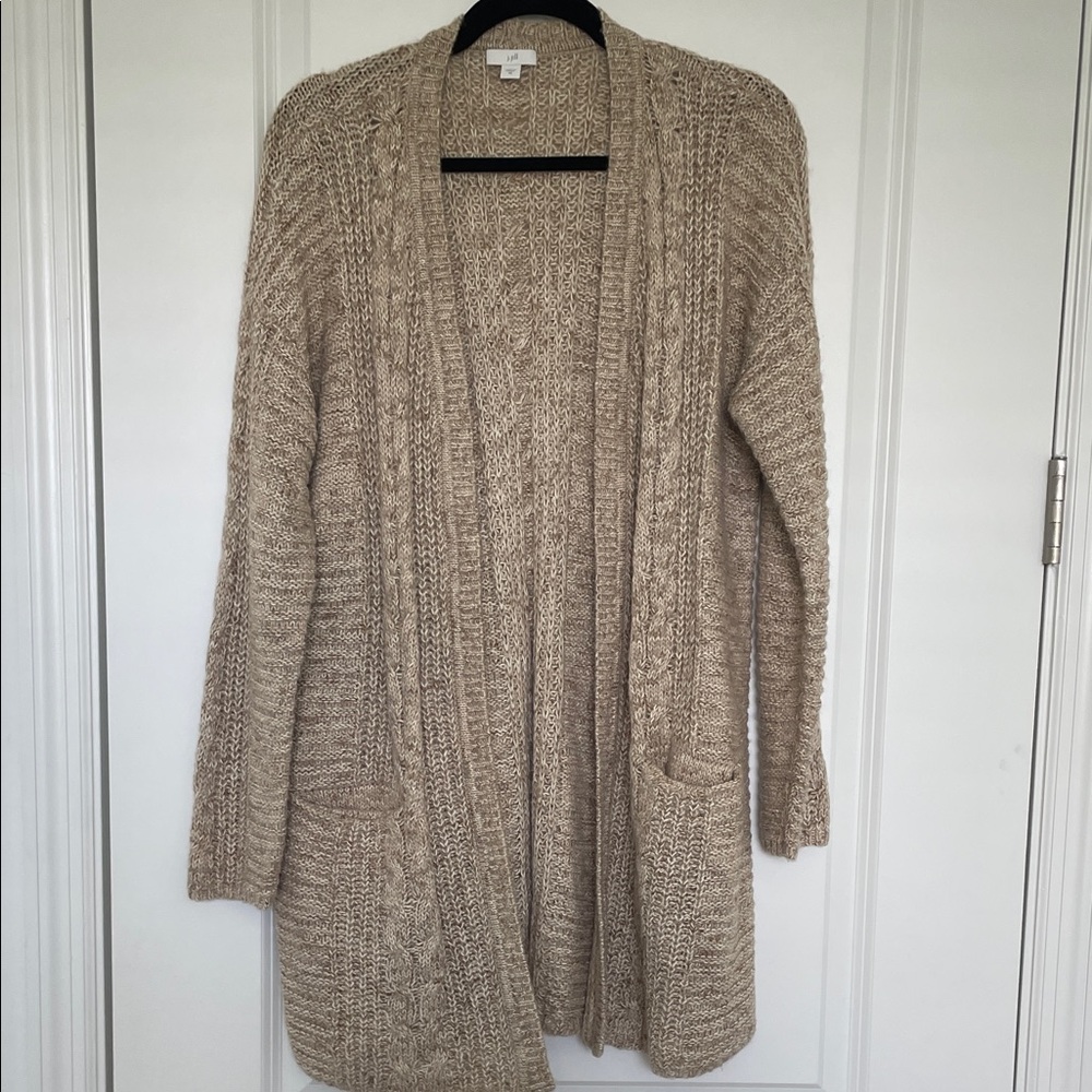 J. Jill Textured Beige Open-Front Cardigan